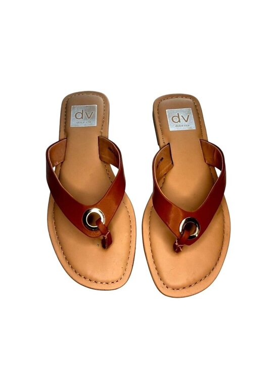 DV Dolce Vita Shoes - DV by Dolce Vita Women’s 6.5 Cognac Brown Thong Sandals Gold Ring